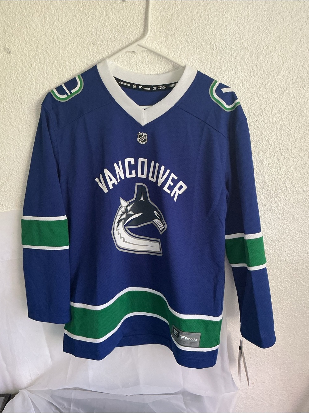 Fanatics Blue and Green Hockey Jersey with White Trim